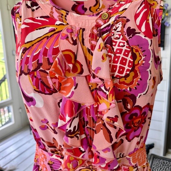 TORY BURCH, WOMENS SILK DRESS. PINK GRAPEFRUIT, WILDFLOWER DRESS. SIZE 4 - Picture 9 of 16